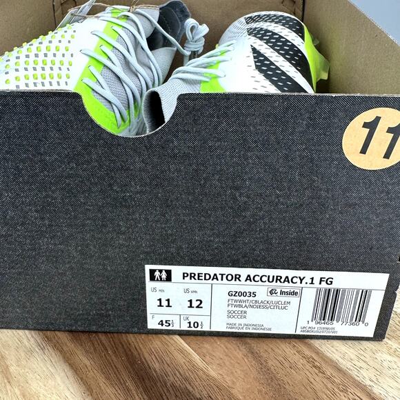 Adidas Predator Accuracy.1 FG Men's Size 11 White/Green Soccer Cleats GZ0035 - Picture 10 of 10